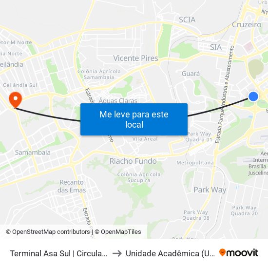 Terminal Asa Sul | Zebrinha / Samambaia to Unidade Acadêmica (Uac) - Fce / Unb map