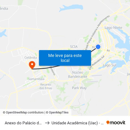 Anexo do Palácio do Buriti to Unidade Acadêmica (Uac) - Fce / Unb map