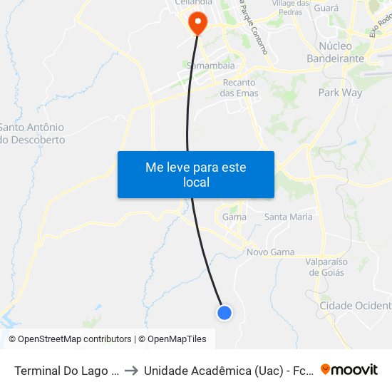 Terminal Do Lago Azul to Unidade Acadêmica (Uac) - Fce / Unb map