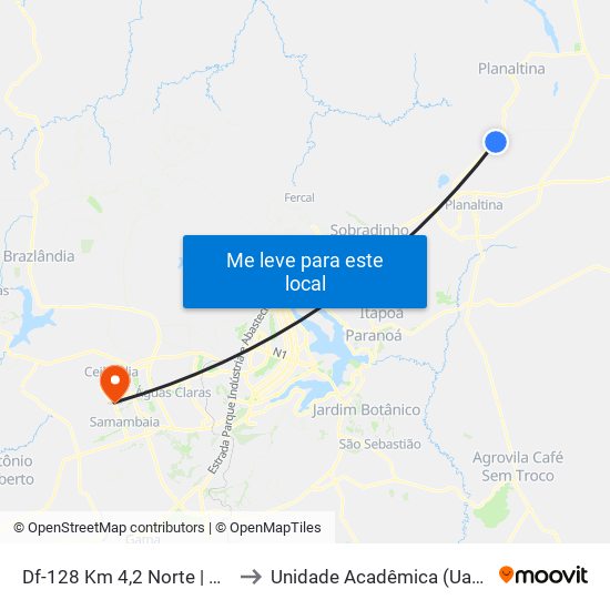 Df-128 Km 4,2 Norte | N.R Monjolo to Unidade Acadêmica (Uac) - Fce / Unb map