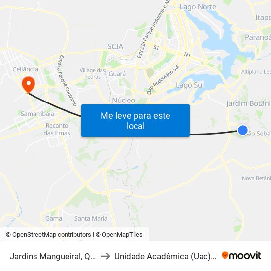 Jardins Mangueiral, Quadra 10 to Unidade Acadêmica (Uac) - Fce / Unb map