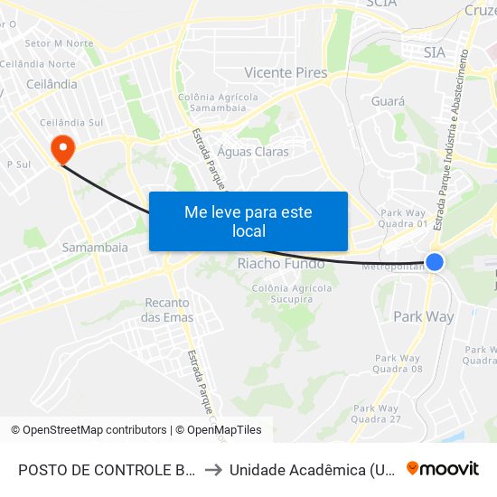 POSTO DE CONTROLE BRT PARK WAY to Unidade Acadêmica (Uac) - Fce / Unb map