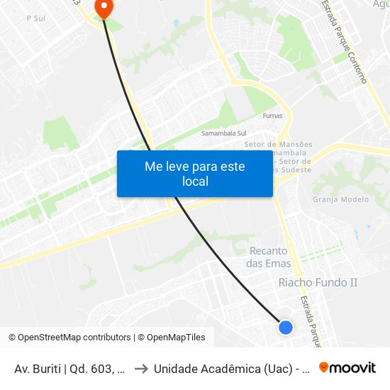 Av. Buriti | Qd. 603, Conj. 1 to Unidade Acadêmica (Uac) - Fce / Unb map