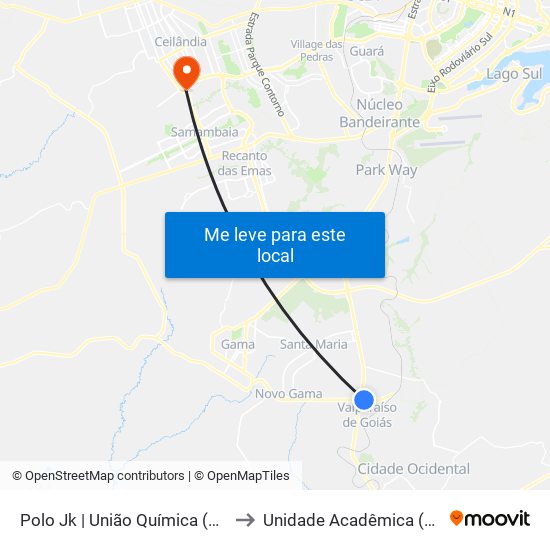 Polo Jk | União Química (SENTIDO GAMA) to Unidade Acadêmica (Uac) - Fce / Unb map