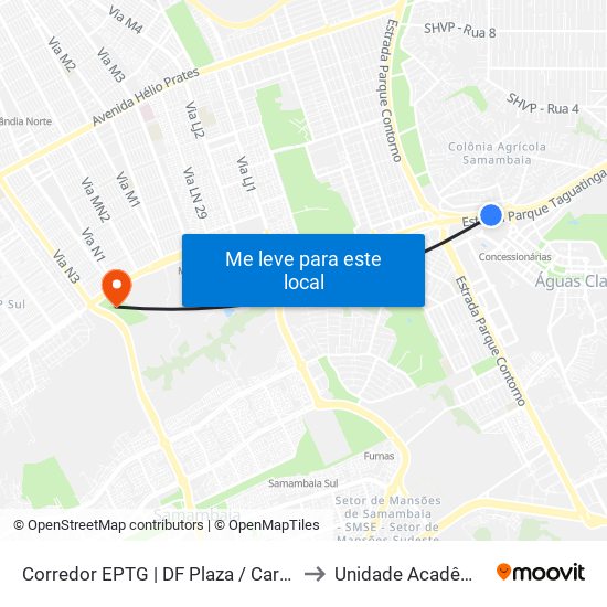 Corredor Eptg | Df Plaza / Carrefour / Sam's Club (Sentido Tag.) to Unidade Acadêmica (Uac) - Fce / Unb map