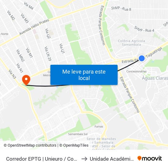 Corredor EPTG | Unieuro / Costa Atacadista (Sentido BSB) to Unidade Acadêmica (Uac) - Fce / Unb map