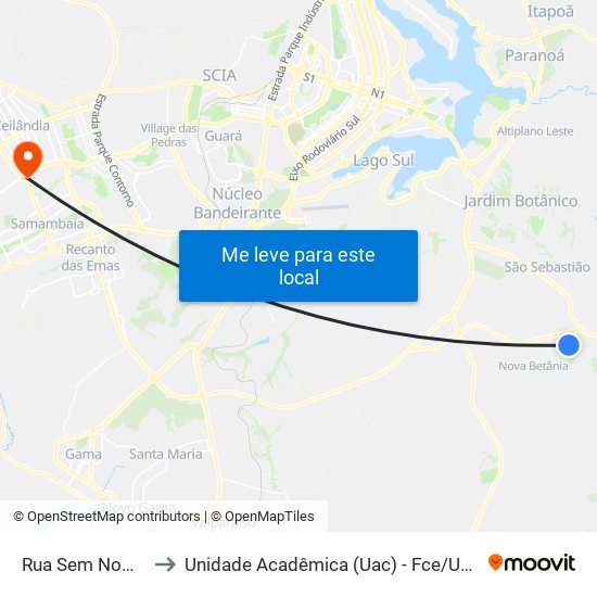 Rua Sem Nome to Unidade Acadêmica (Uac) - Fce / Unb map