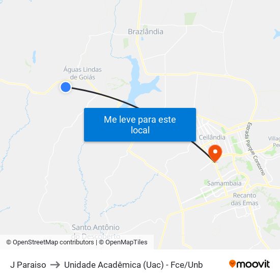 J Paraiso to Unidade Acadêmica (Uac) - Fce / Unb map