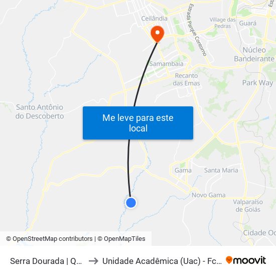 Serra Dourada | Qd. 22 to Unidade Acadêmica (Uac) - Fce / Unb map