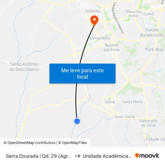 Serra Dourada | Qd. 29 (Agropecuária / Sacolão) to Unidade Acadêmica (Uac) - Fce / Unb map