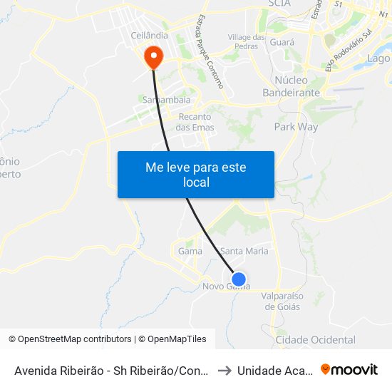 Avenida Ribeirão - Sh Ribeirão/Cond Porto Rico Fase 1 Q 3 (Assembleia De Deus De Brasília) to Unidade Acadêmica (Uac) - Fce / Unb map