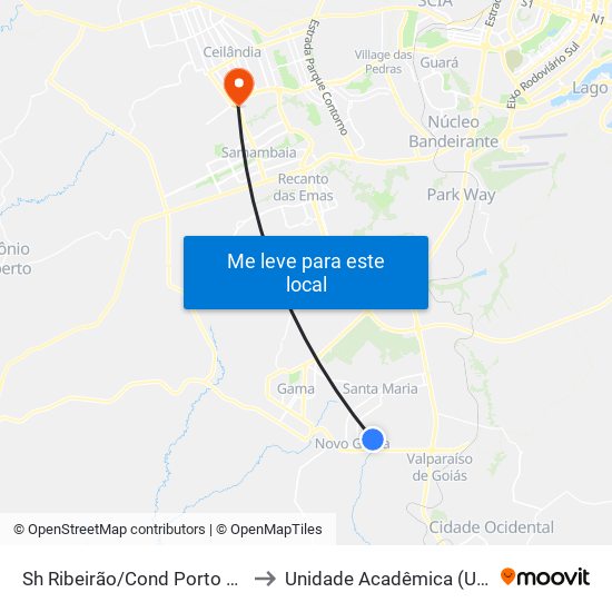 Sh Ribeirão/Cond Porto Rico Fase 2 Q I to Unidade Acadêmica (Uac) - Fce / Unb map