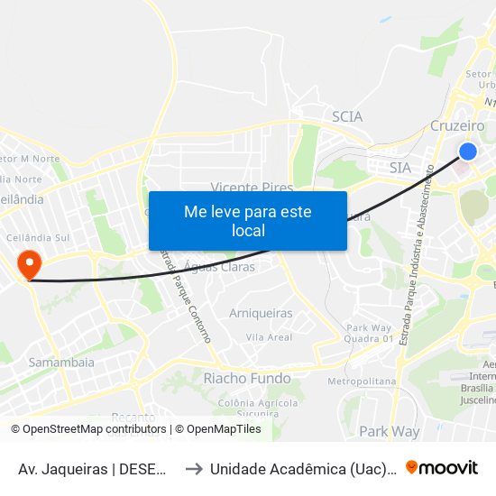 |Somente Desembarque| Av. Jaqueiras - Retorno to Unidade Acadêmica (Uac) - Fce / Unb map