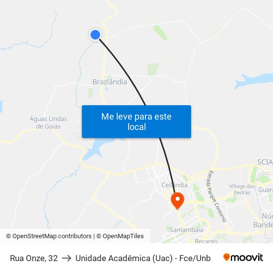 Rua Onze, 32 to Unidade Acadêmica (Uac) - Fce / Unb map