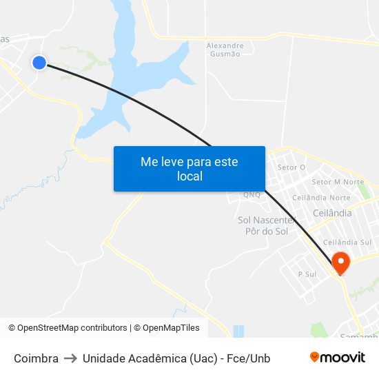 Coimbra to Unidade Acadêmica (Uac) - Fce / Unb map