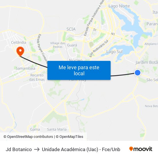 Jd Botanico to Unidade Acadêmica (Uac) - Fce / Unb map