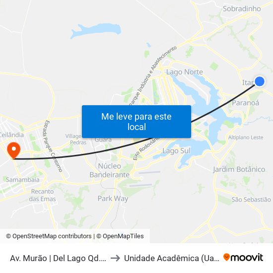 Av. Murão | Del Lago Qd. 378, Conj. K to Unidade Acadêmica (Uac) - Fce / Unb map