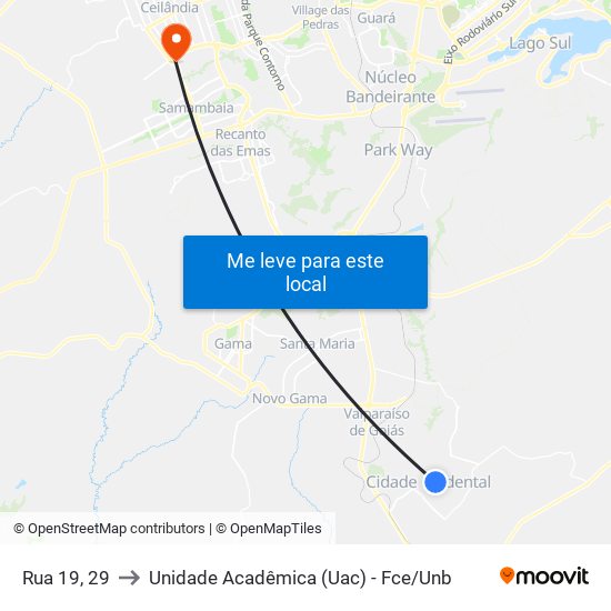 Rua 19, 29 to Unidade Acadêmica (Uac) - Fce / Unb map