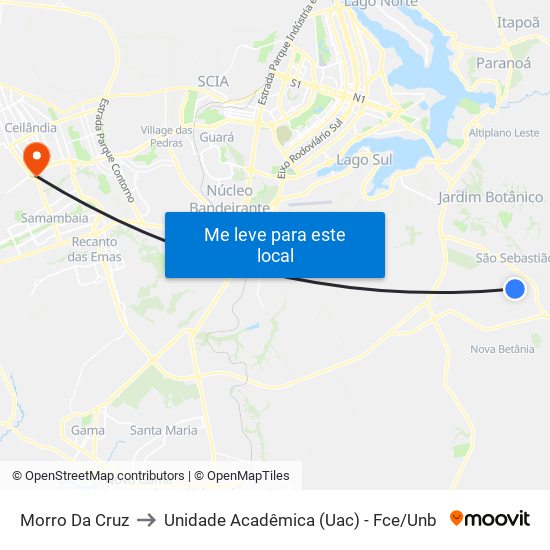 Morro Da Cruz to Unidade Acadêmica (Uac) - Fce / Unb map