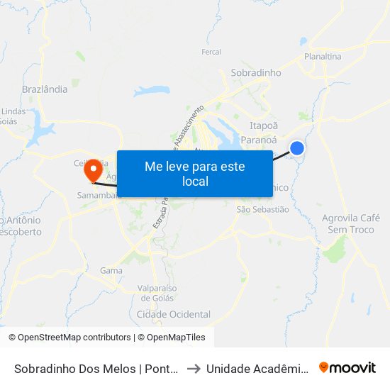 Sobradinho Dos Melos | Ponto 15 (Pizz. Fonte Do Sabor) to Unidade Acadêmica (Uac) - Fce / Unb map