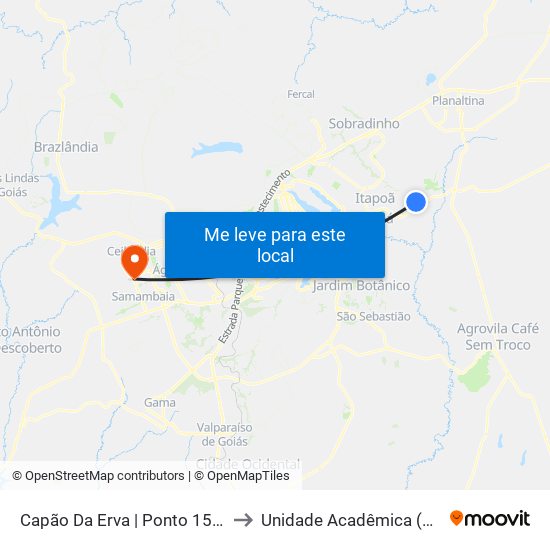 Capão Da Erva | Ponto 15 (Casai Brasília) to Unidade Acadêmica (Uac) - Fce / Unb map