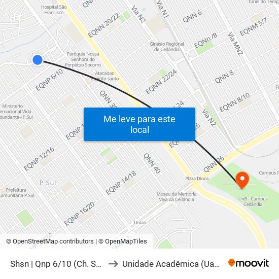 Shsn | Qnp 6/10 (Ch. São Cosmo) to Unidade Acadêmica (Uac) - Fce / Unb map