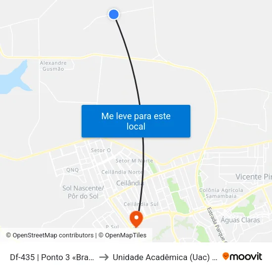 Df-435 | Ponto 3 «Brazlândia« to Unidade Acadêmica (Uac) - Fce / Unb map