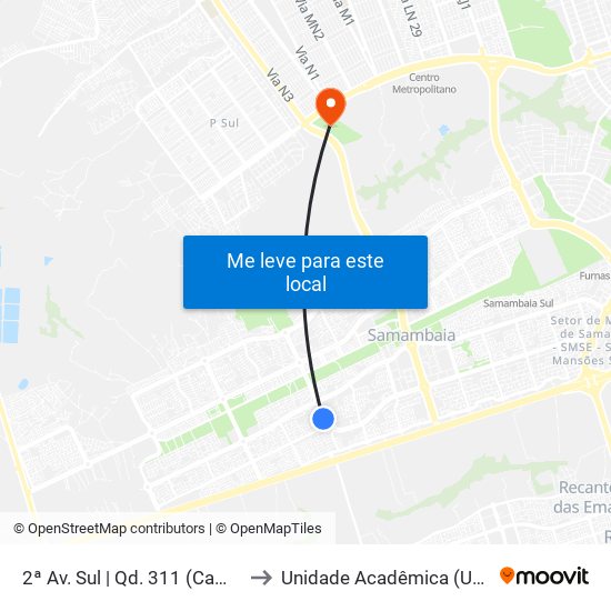 2ª Av. Sul | Qd. 311 (Campo Sintético) to Unidade Acadêmica (Uac) - Fce / Unb map