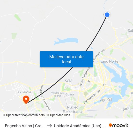 Engenho Velho | Cras Fercal to Unidade Acadêmica (Uac) - Fce / Unb map