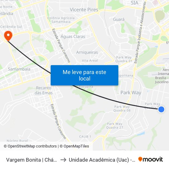 Vargem Bonita | Chácara 37 to Unidade Acadêmica (Uac) - Fce / Unb map