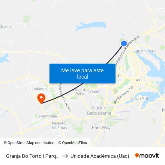 Granja Do Torto | Parque Digital to Unidade Acadêmica (Uac) - Fce / Unb map