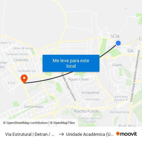 Via Estrutural | Detran / Cid. Automóvel to Unidade Acadêmica (Uac) - Fce / Unb map