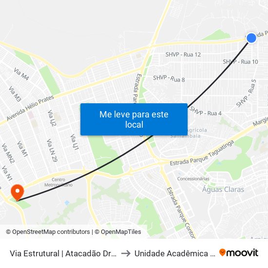 Via Estrutural | Atacadão Drogacenter (Rua 10a) to Unidade Acadêmica (Uac) - Fce / Unb map