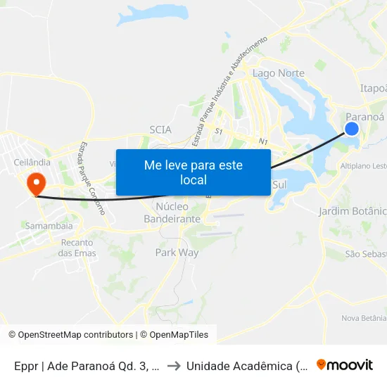 Eppr | Ade Paranoá Qd. 3, Conj. A «Oposto» to Unidade Acadêmica (Uac) - Fce / Unb map
