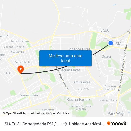 Sia Trecho 3 - Central De Regulação Samu to Unidade Acadêmica (Uac) - Fce / Unb map