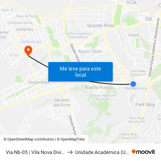 Via Nb-05 | Vila Nova Divinéia «Oposto» to Unidade Acadêmica (Uac) - Fce / Unb map
