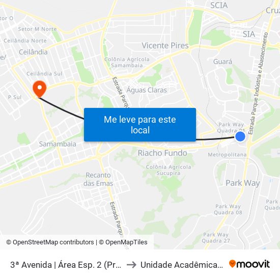 3ª Avenida | Área Esp. 2 (Primeira Igreja Batista) to Unidade Acadêmica (Uac) - Fce / Unb map