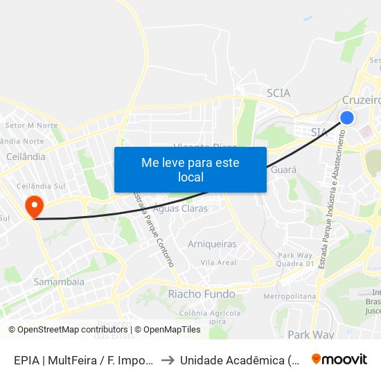 EPIA | MultFeira / F. Importados / CEASA to Unidade Acadêmica (Uac) - Fce / Unb map