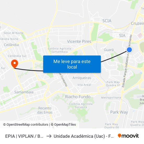 EPIA | VIPLAN / BsBus to Unidade Acadêmica (Uac) - Fce / Unb map