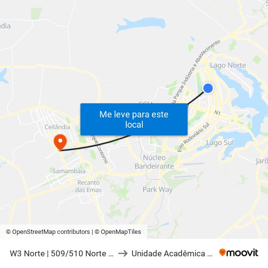 W3 Norte | 509/510 Norte (Cartório Eleitoral) to Unidade Acadêmica (Uac) - Fce / Unb map