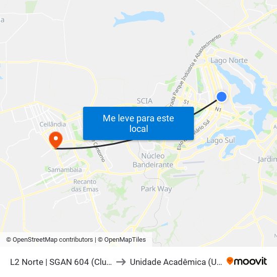 L2 Norte | SGAN 604 (Clube Vizinhança) to Unidade Acadêmica (Uac) - Fce / Unb map