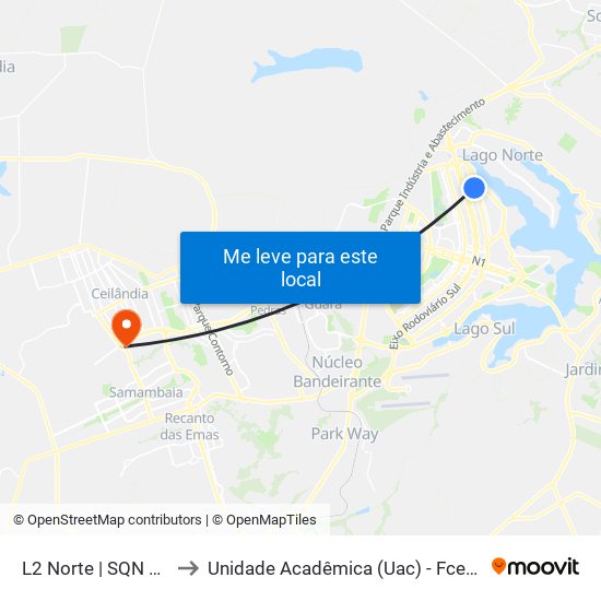 L2 Norte | Sqn 412 to Unidade Acadêmica (Uac) - Fce / Unb map