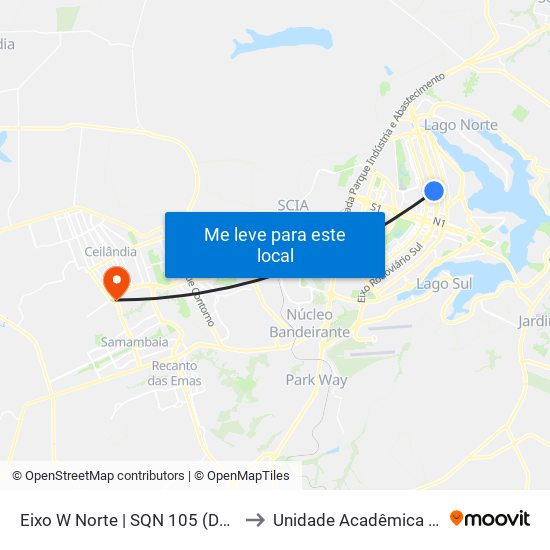 Eixo W Norte | SQN 105 (Delegacia da Criança) to Unidade Acadêmica (Uac) - Fce / Unb map