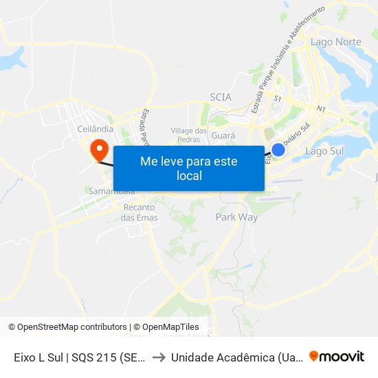 Eixo L Sul | SQS 215 (SEMIURBANO) to Unidade Acadêmica (Uac) - Fce / Unb map