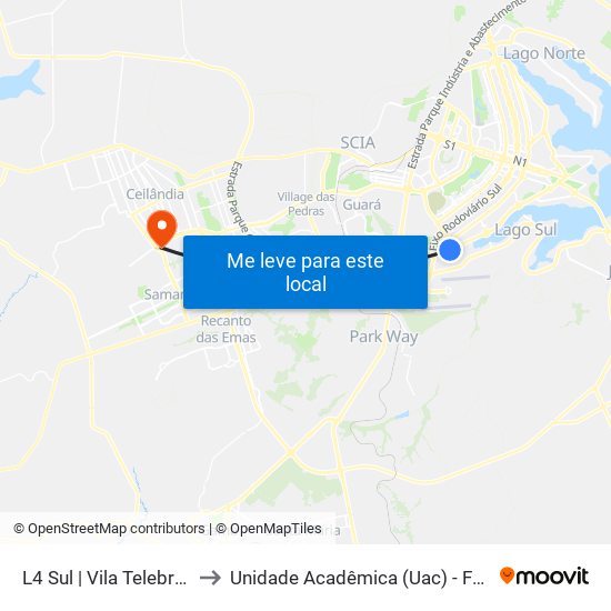 L4 Sul | Vila Telebrasília to Unidade Acadêmica (Uac) - Fce / Unb map