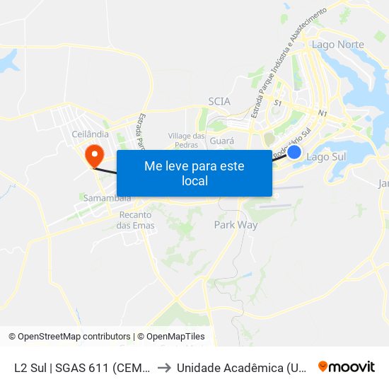 L2 Sul | SGAS 611 (CEM Setor Leste) to Unidade Acadêmica (Uac) - Fce / Unb map