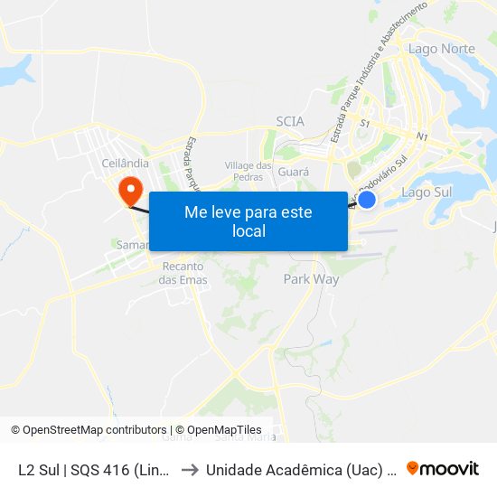 L2 Sul | SQS 416 (Linea Vitta) to Unidade Acadêmica (Uac) - Fce / Unb map