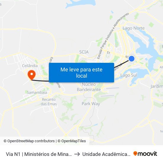 Via N1 | Ministérios De Minas E Energia / Turismo to Unidade Acadêmica (Uac) - Fce / Unb map