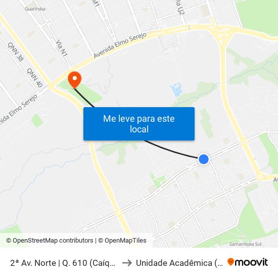 2ª Av. Norte | Q. 610 (Caíque Supermercado) to Unidade Acadêmica (Uac) - Fce / Unb map