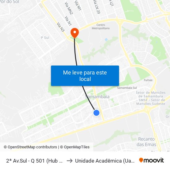 2ª Av.Sul - Q 501 (Hub Vivo Por Ti) to Unidade Acadêmica (Uac) - Fce / Unb map